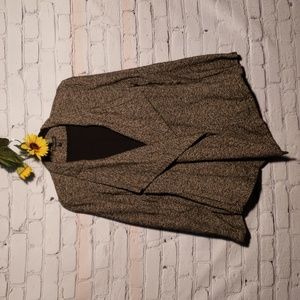 Eileen Fisher jacket tweed scarf hem pockets black and white Sz S